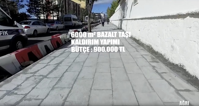 6000 m2 bazalt taşı kaldırım tamamlandı